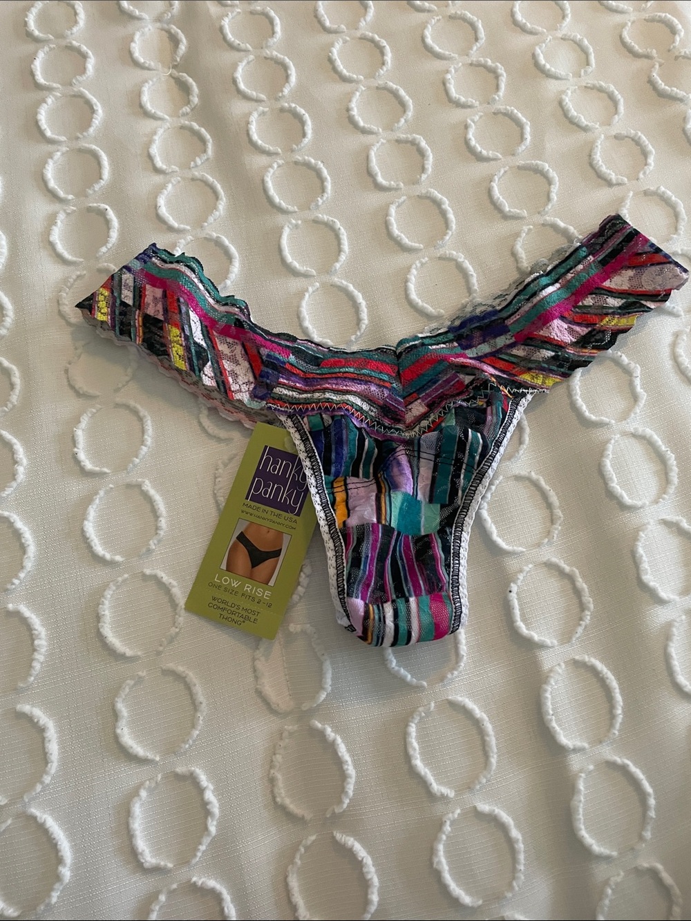 Hanky Panky Multicolor Striped Low-Rise Thong with Lace Waistband